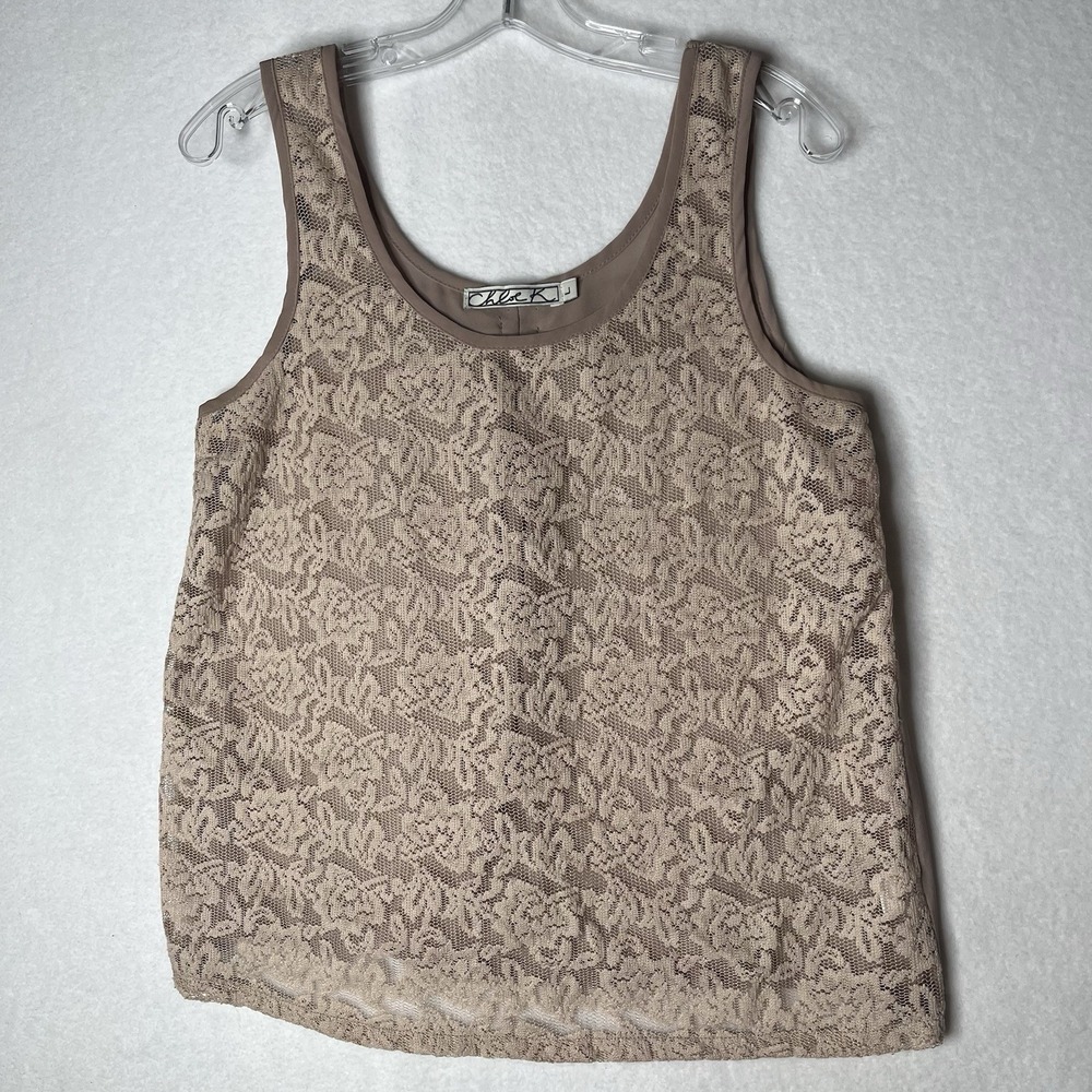 Chloe K Lace Front Tank Top Beige Tan Back Bow Retro Y2K Coquette